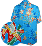 Tropical Lily Floral Men's Cotton Shirt Blue