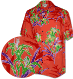 Tropical Lily Floral Men's Cotton Shirt Coral