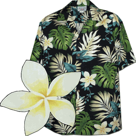 Tropical Monstera Hawaiian Shirt in Black