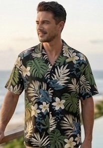 Tropical Monstera Hawaiian Shirt in Black