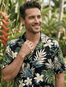 Tropical Monstera Hawaiian Shirt in Black Tropical Monstera Hawaiian Shirt in Black