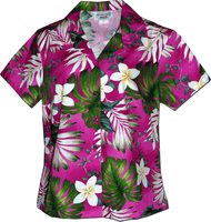 Tropical Monstera Ladies Hawaiian Shirts in Pink
