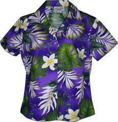 Tropical Monstera Ladies Hawaiian Shirts in Purple