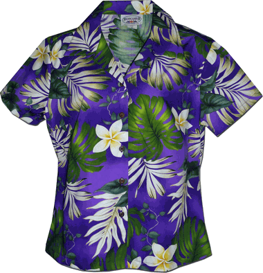 Tropical Monstera Ladies Hawaiian Shirts in Purple Tropical Monstera Ladies Hawaiian Shirts in Purple