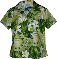 Tropical Monstera Ladies Hawaiian Shirts in Sage