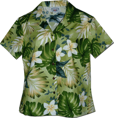 Tropical Monstera Ladies Hawaiian Shirts in Sage