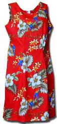 Tropical Parrot Hawaiian Red Dress Clothing (S,L)