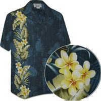Tropical Plumeria Single Panel Men's Hawaiian Shirts 3970Navy