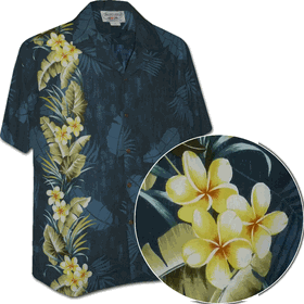 Tropical Plumeria Single Panel Men's Hawaiian Shirts 3970Navy