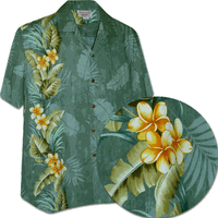 Tropical Plumeria Single Panel Men's Hawaiian Shirts 3970Sage