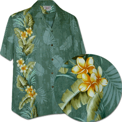 Tropical Plumeria Single Panel Men's Hawaiian Shirts 3970Sage