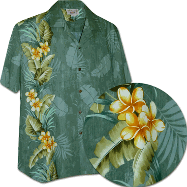 Tropical Plumeria Single Panel Men's Hawaiian Shirts 3970Sage