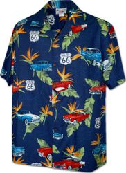 Tropical Route 66 Men's Classic Car Shirt 3890Navy