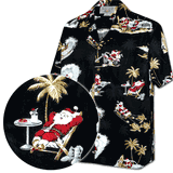 Tropical Santa Men's Christmas Hawaiian Shirt Black 3922