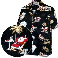 Tropical Santa Men's Christmas Hawaiian Shirt Black 3922