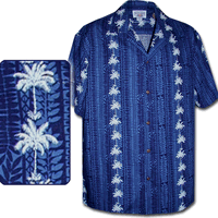 Tropical Shirts Navy Coconut Tree Panels