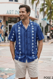 Tropical Shirts Navy Coconut Tree Panels