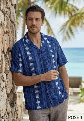 Tropical Shirts Navy Coconut Tree Panels Tropical Shirts Navy Coconut Tree Panels