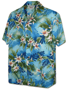Tropical Tiare Flower Men's Hawaiian Shirts 3978Blue