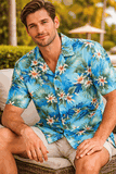 Tropical Tiare Flower Men's Hawaiian Shirts 3978Blue Tropical Tiare Flower Men's Hawaiian Shirts 3978Blue