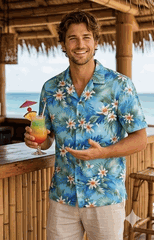 Tropical Tiare Flower Men's Hawaiian Shirts 3978Blue