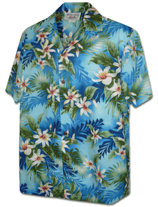 Tropical Tiare Flower Men's Hawaiian Shirts 3978Blue