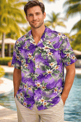 Tropical Tiare Flower Men's Hawaiian Shirts 3978Purple