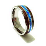 Tungsten Koa Wood Carbide Blue Opal 8mm Ring Tungsten Koa Wood Carbide Blue Opal 8mm Ring