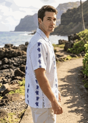 Turtle Panels Pacific Legend Aloha Shirts NaWhite