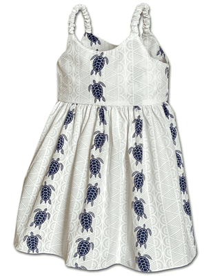 Turtle Panels Toddlers Hawaiian Cute Dress 3832NaWhite