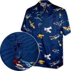 USA World War 2 Fighter Planes Men's Shirts Navy3938