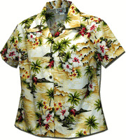 Waikiki Beach Ladies Aloha Shirts Maize