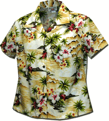 Waikiki Beach Ladies Aloha Shirts Maize