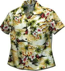 Waikiki Beach Ladies Aloha Shirts Maize Waikiki Beach Ladies Aloha Shirts Maize