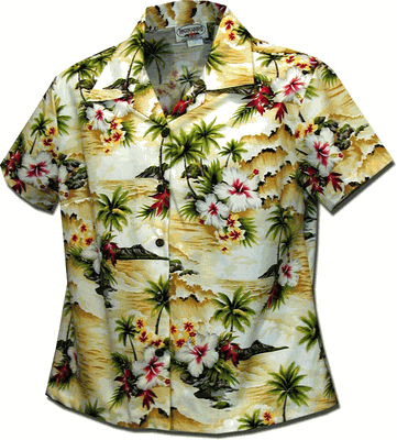 Waikiki Beach Ladies Aloha Shirts Maize