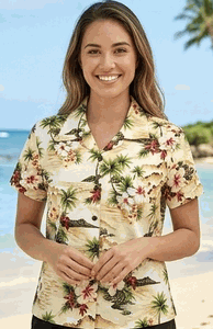 Waikiki Beach Ladies Aloha Shirts Maize