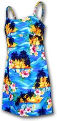 Waikiki Sunset  Adjustable Spaghetti Aloha Dress Blue