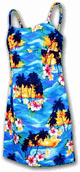 Waikiki Sunset Adjustable Spaghetti Aloha Dress Blue Waikiki Sunset Adjustable Spaghetti Aloha Dress Blue