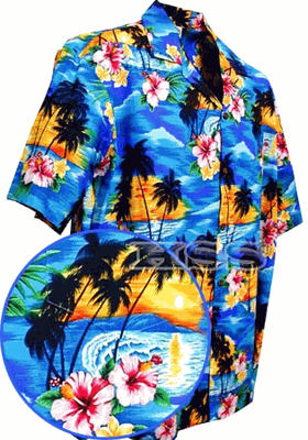 Waikiki Sunset Boys Blue Hawaiian Aloha Shirt