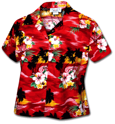 Waikiki Sunset Ladies Red Hawaiian Shirt