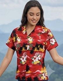 Waikiki Sunset Ladies Red Hawaiian Shirt
