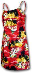 Waikiki Sunset Spaghetti Aloha Dress Red