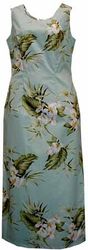 White Ginger Long Tank Hawaiian Dress Sage (XS,S)