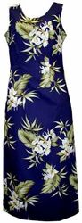 White Ginger Navy Long Tank Hawaiian Dress (XS,S)