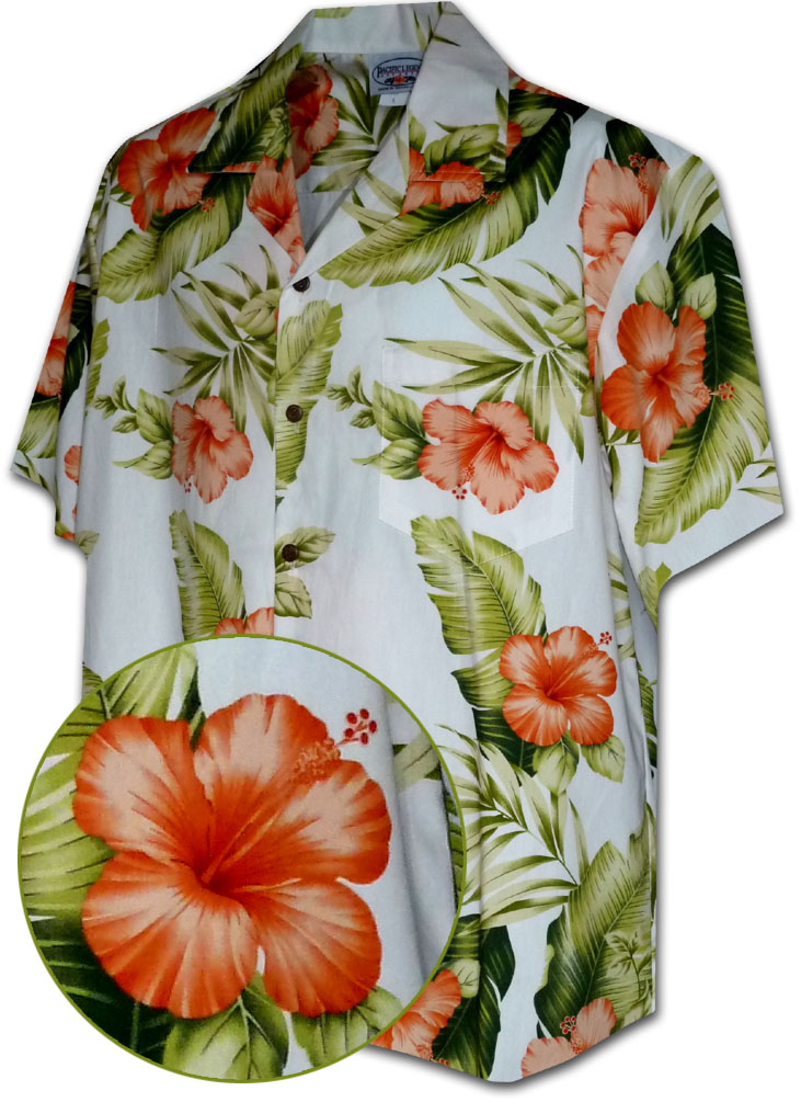 White Hibiscus Tropical Floral Hawaiian Print Men's Short Sleeve Shirt
