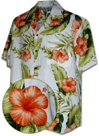 White Hawaiian Shirt with Orange Hibiscus