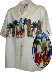 White Hawaiin Shirts Surfin Parrots