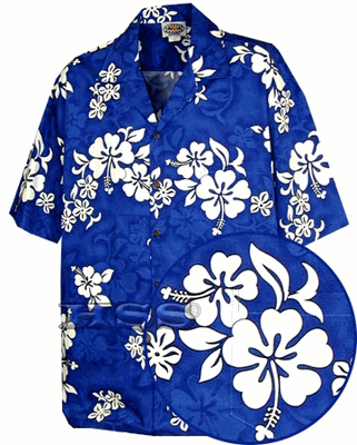 White Hibiscus Boys Blue Hawaiian Shirt