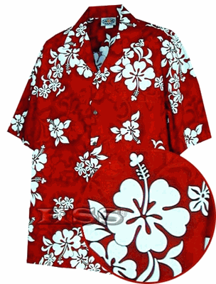 White Hibiscus Boys Red Hawaiian Shirt