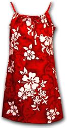 White Hibiscus Girls Red Spaghetti Aloha Dress